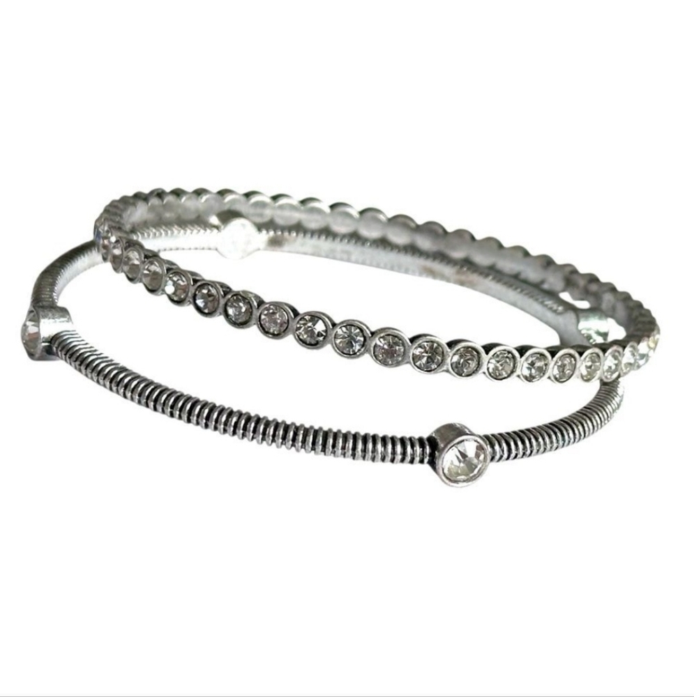 TWO R.J. Graziano CN Signed Silver Tone Bracelets With Bezel Set Rhinestones